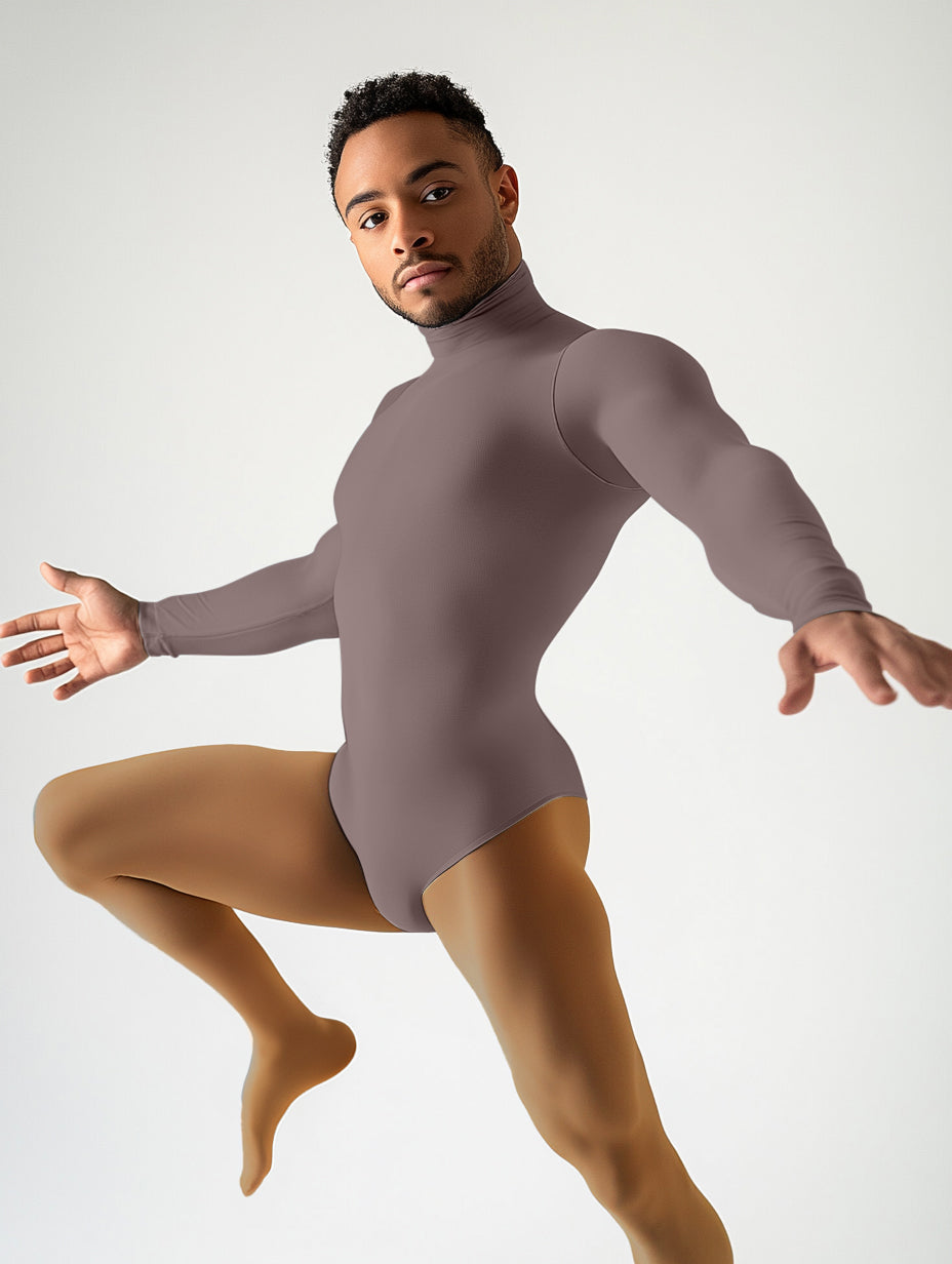 Long Sleeve Mock Neck Leotard - Mocha