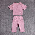 Seamless Yoga Set Women 2pcs Crop Top T-shirt High Waist Shorts Gym Clothes Sport Suit Workout Outfit Sport Wear