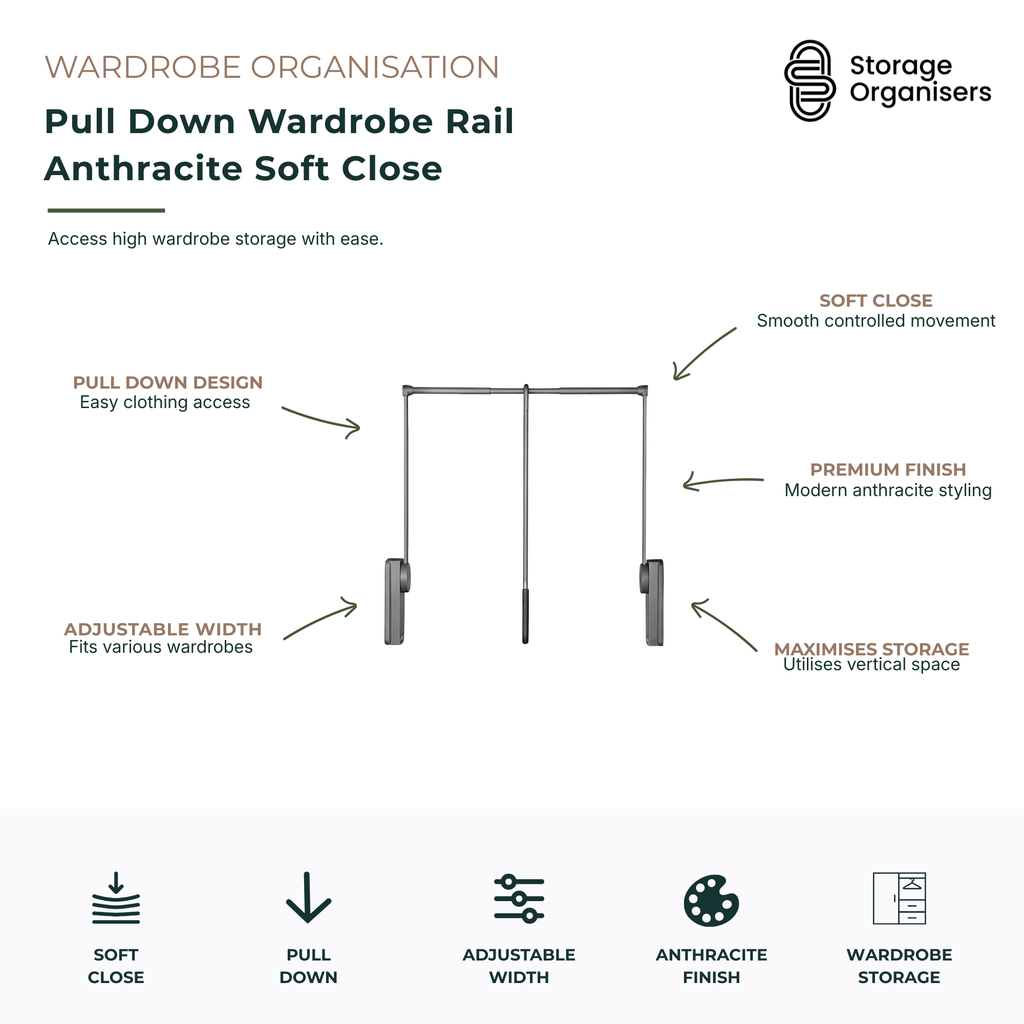 Pull Down Wardrobe Rail Anthracite Soft Close