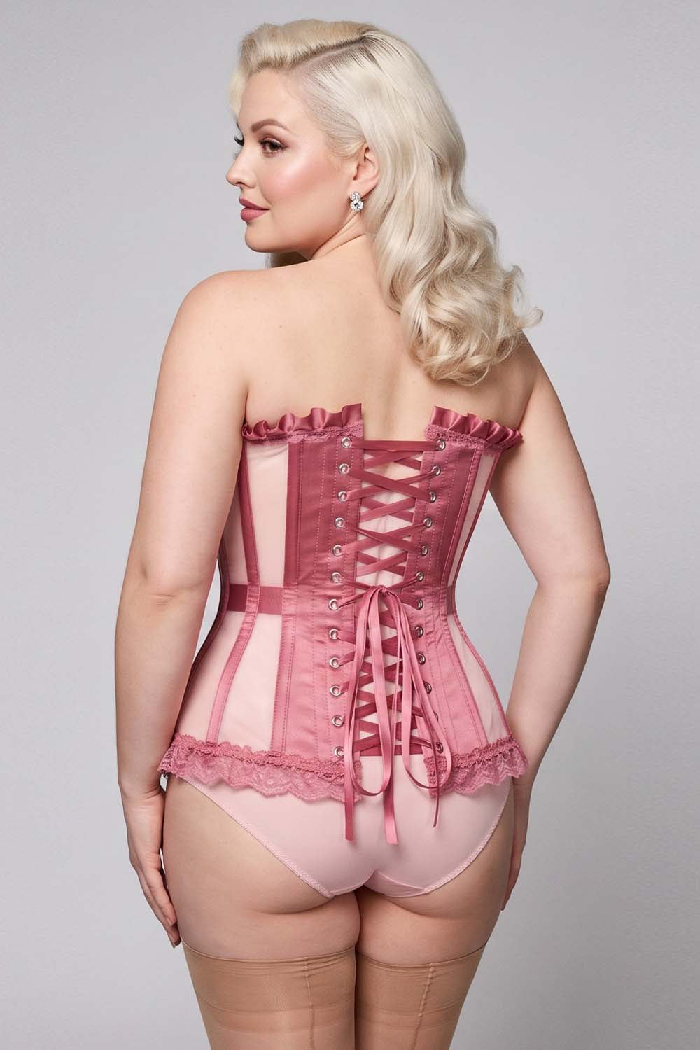 VIVIEN Mesh & Sequin with Satin Burlesque Overbust Corset
