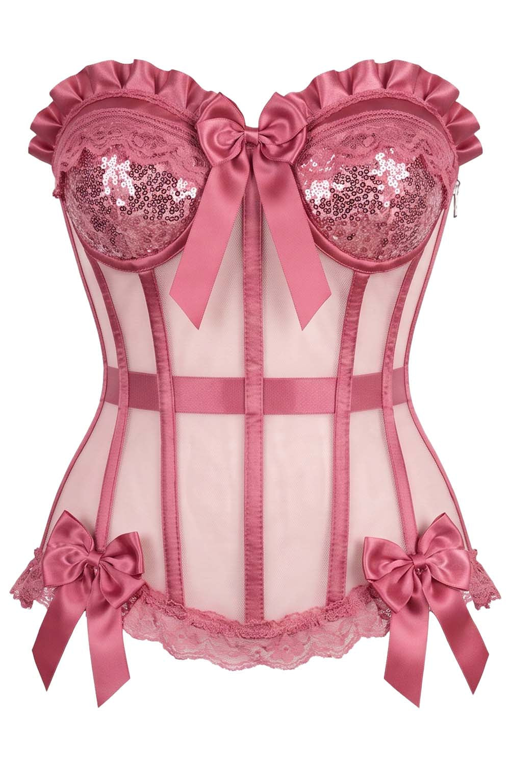 VIVIEN Mesh & Sequin with Satin Burlesque Overbust Corset