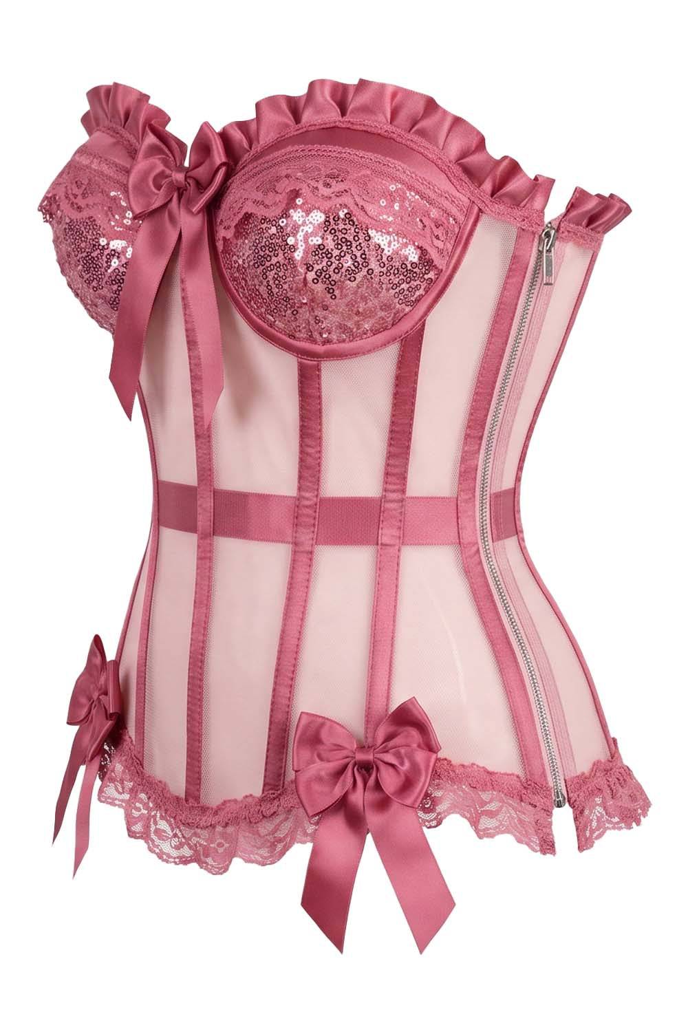 VIVIEN Mesh & Sequin with Satin Burlesque Overbust Corset