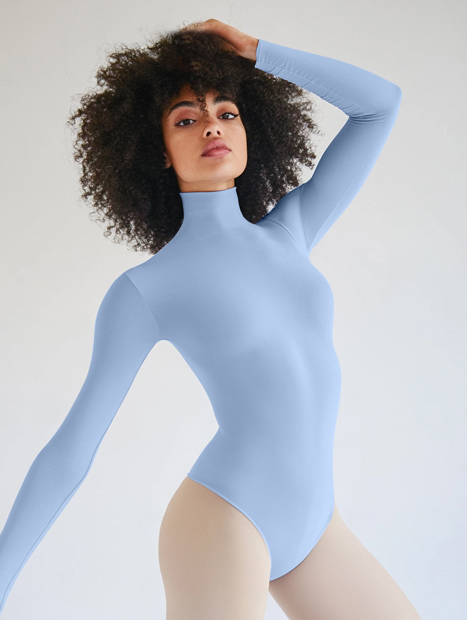 Long Sleeve Mock Neck Leotard - Baby Blue
